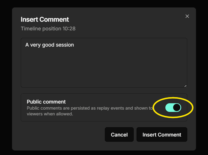 Insert comment dialog